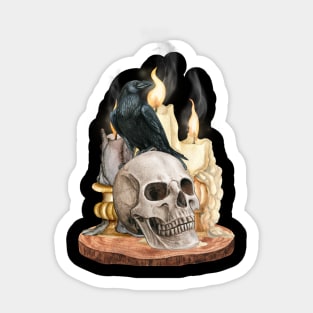 Skull And Crow in Candlelight Sticker